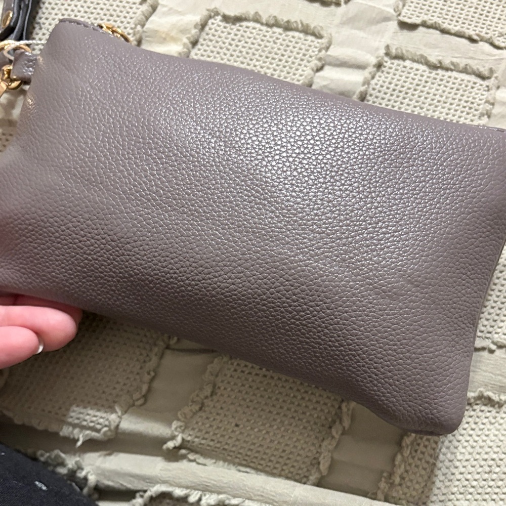 Gray Pebbled Leather Wristlet Clutch - Picture 3 of 7